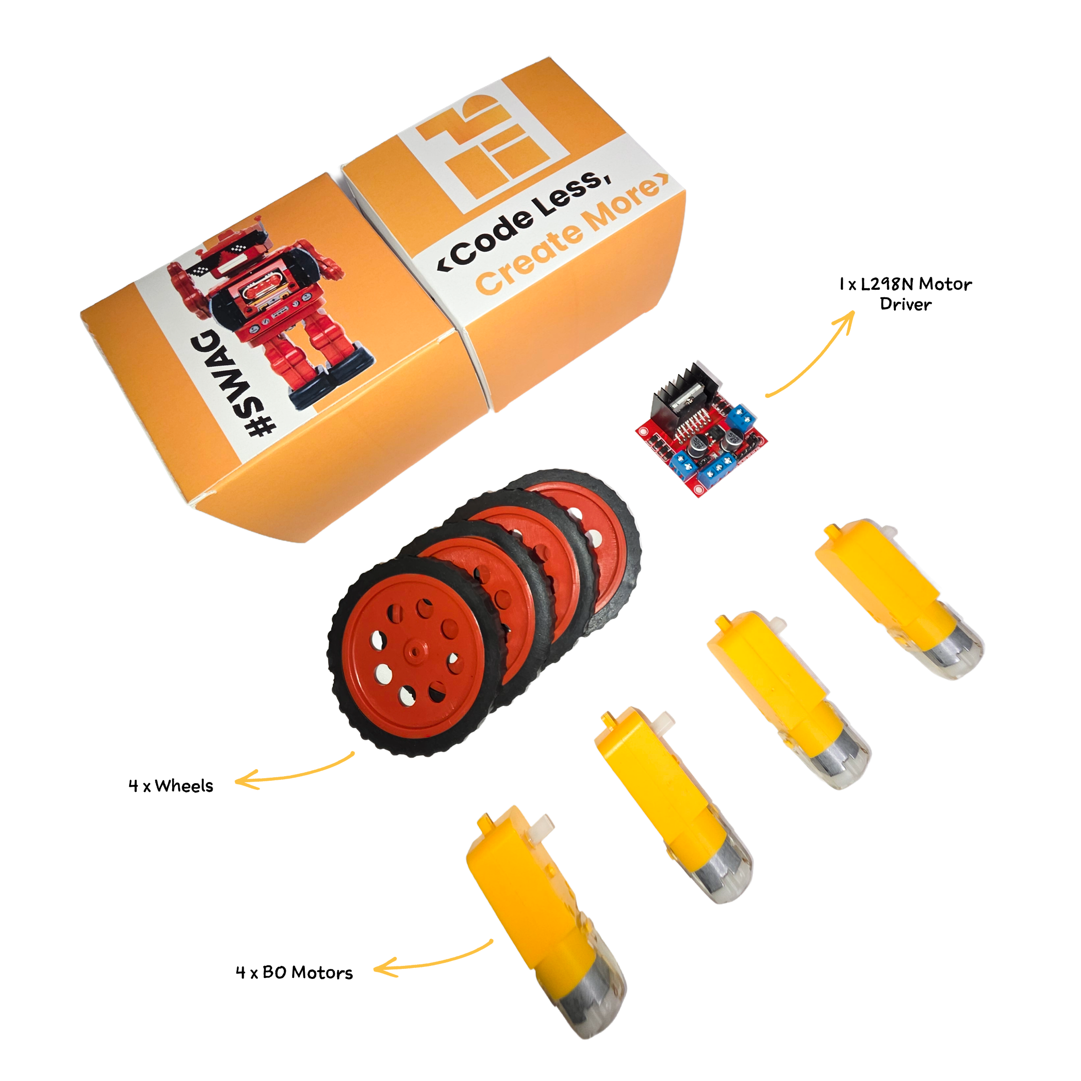 4 Motor, Wheels & Motor Driver - DoNoCode