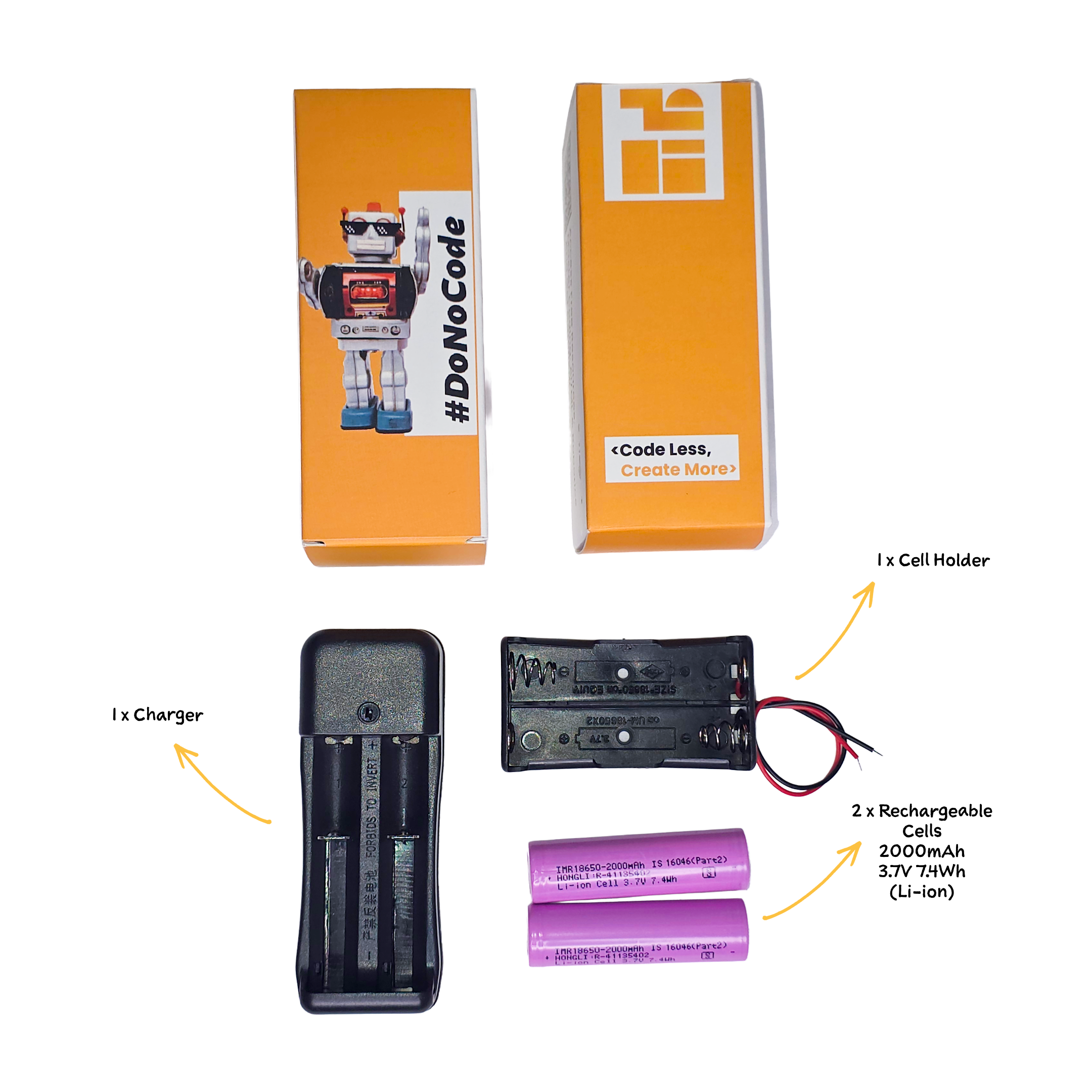 Rechargeable Battery with Charger & Holder: DoNoCode
